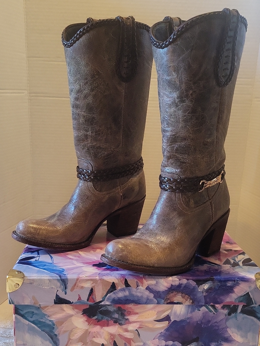 Potro Rebelde Distressed Brown Leather Cowgirl Boots Size 25.5 MEX.